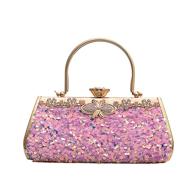Pochette Elegante Nera Donna con Strass e Paillettes