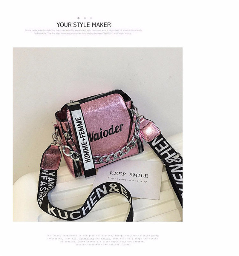 Letter print crossbody bag with wide shoulder strap