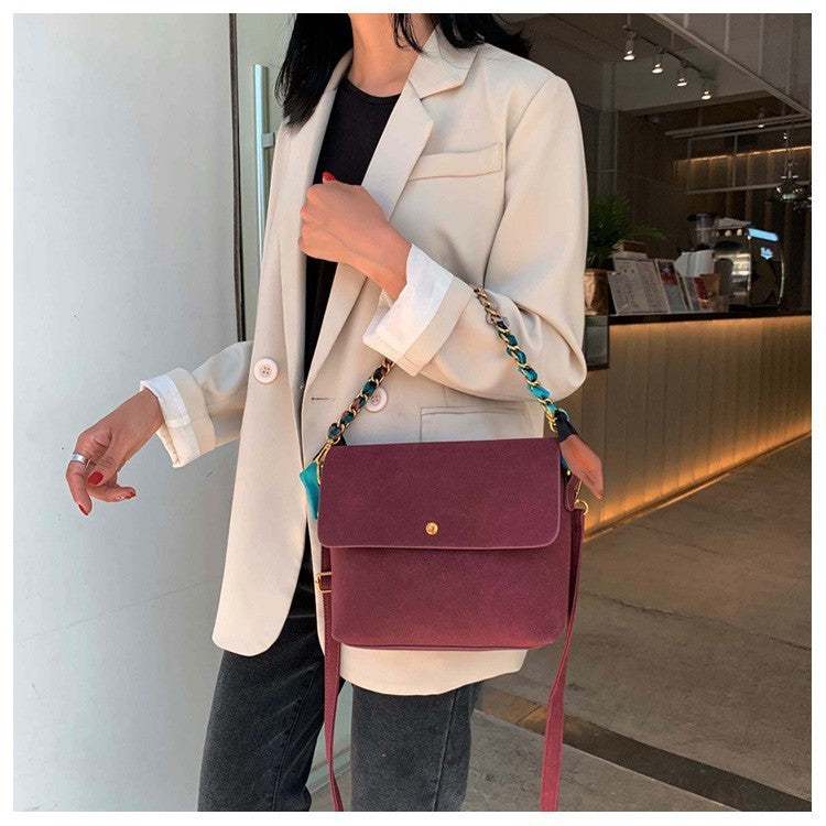 Portable small square bag frosted chain bag