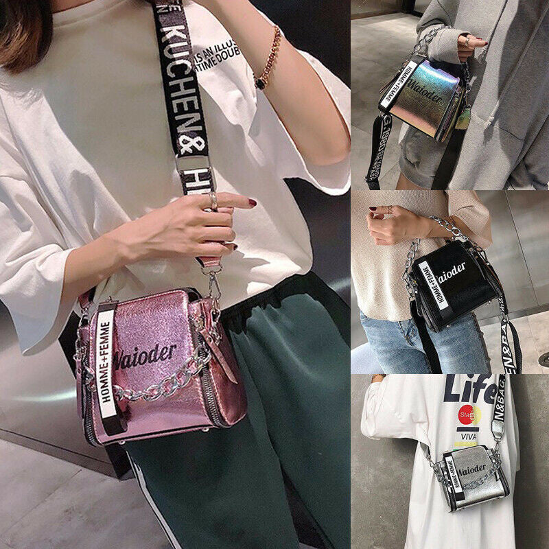 Letter print crossbody bag with wide shoulder strap