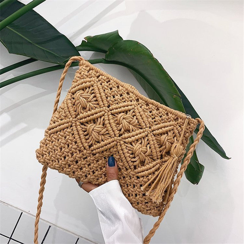 Woven Straw Bag Hand Bag Female Bag Hollow Tassel