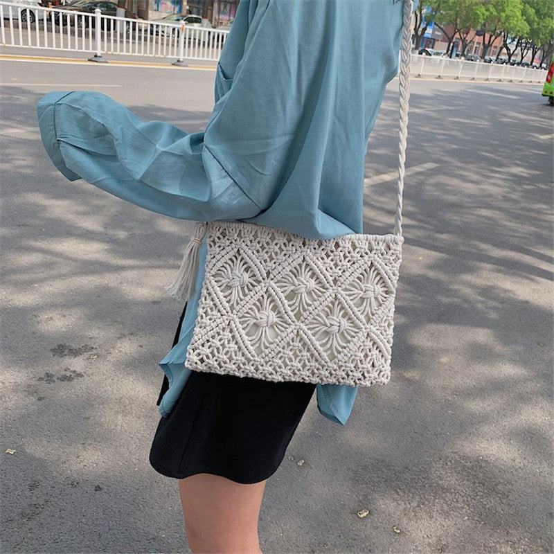 Woven Straw Bag Hand Bag Female Bag Hollow Tassel