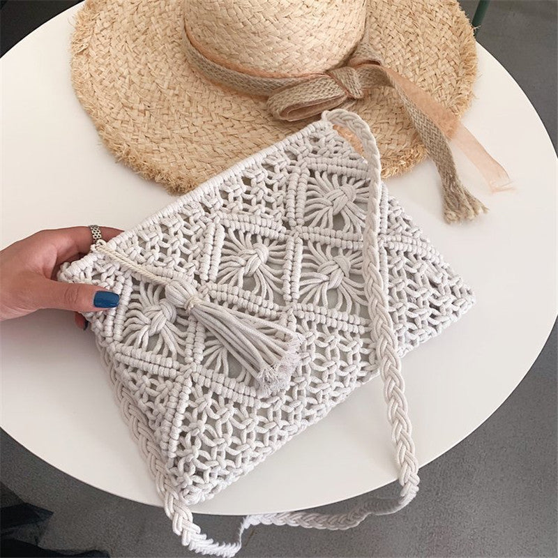 Woven Straw Bag Hand Bag Female Bag Hollow Tassel