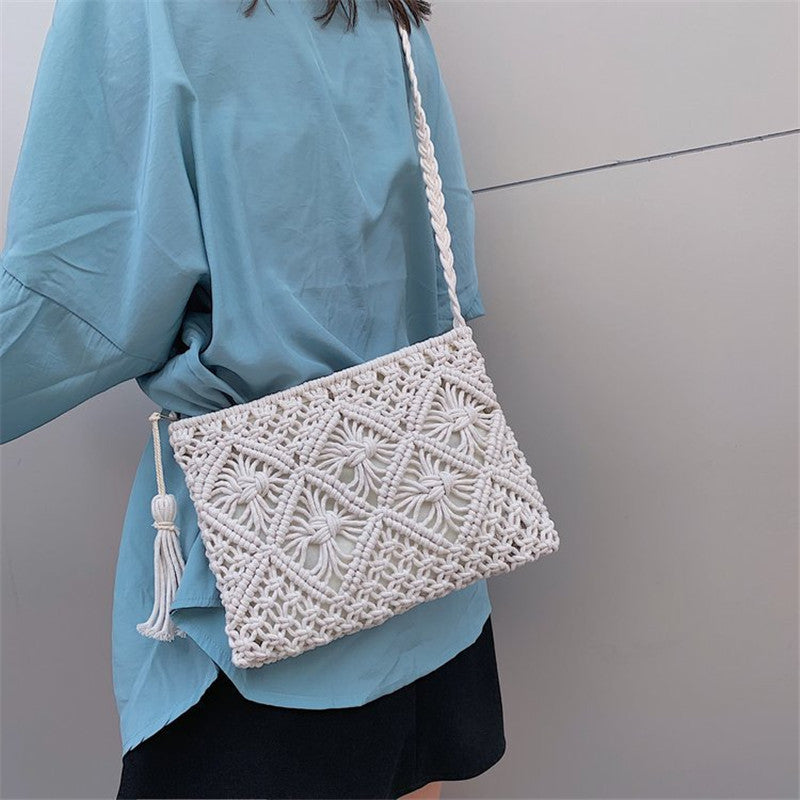 Woven Straw Bag Hand Bag Female Bag Hollow Tassel