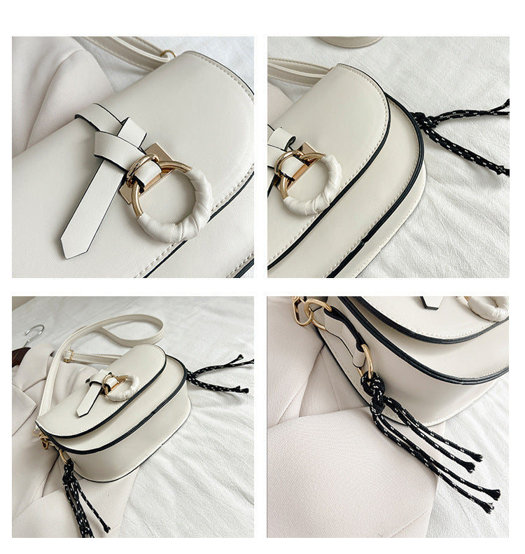 Solid Color Bag Women's Bag Single Shoulder Texture Retro Saddle Bag