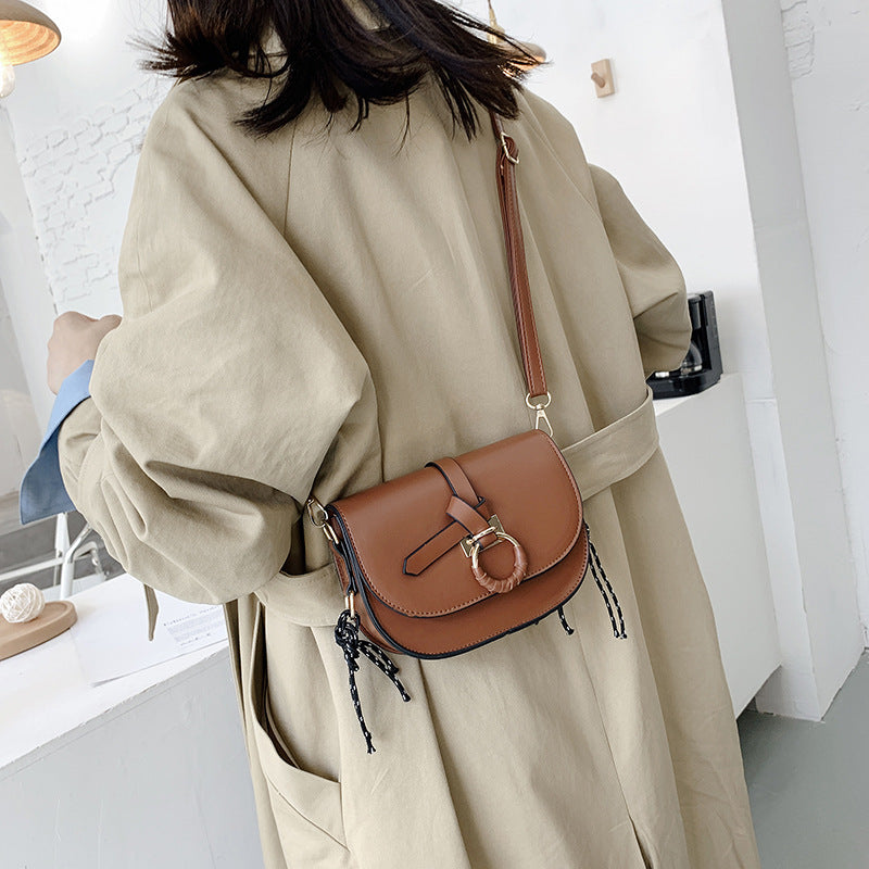 Solid Color Bag Women's Bag Single Shoulder Texture Retro Saddle Bag