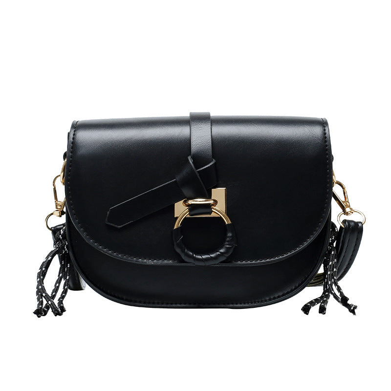 Solid Color Bag Women's Bag Single Shoulder Texture Retro Saddle Bag