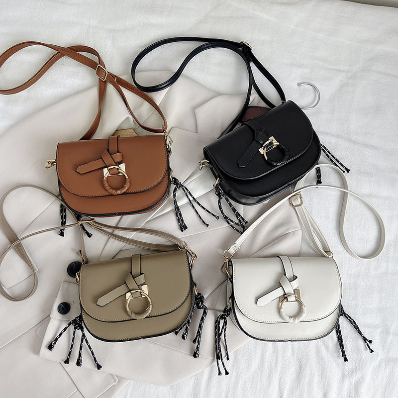 Solid Color Bag Women's Bag Single Shoulder Texture Retro Saddle Bag