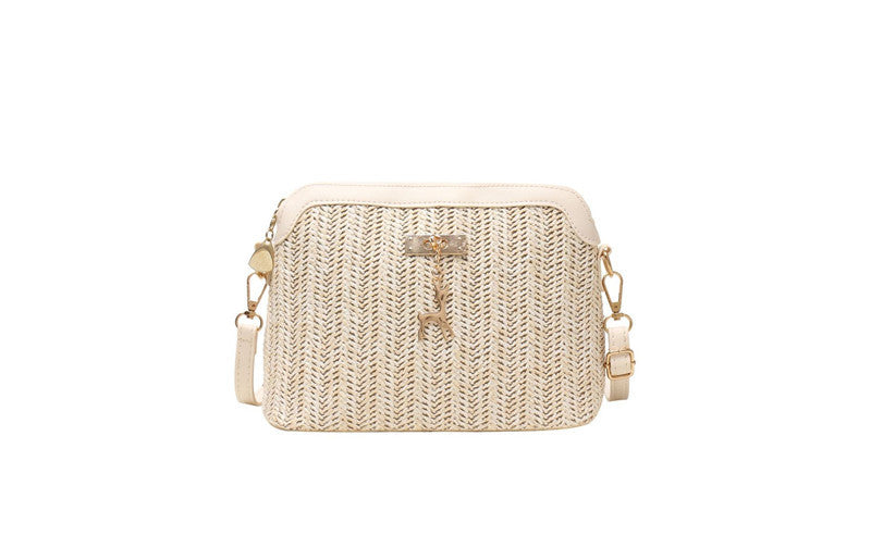 Flax Straw Woven Fashion Shell Fawn One-shoulder Diagonal Handbag