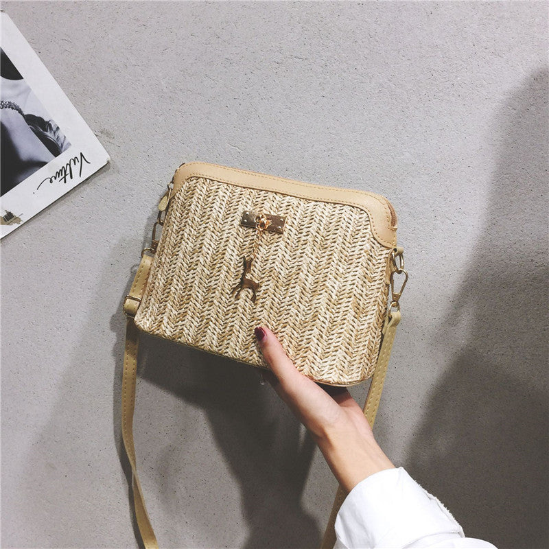 Flax Straw Woven Fashion Shell Fawn One-shoulder Diagonal Handbag