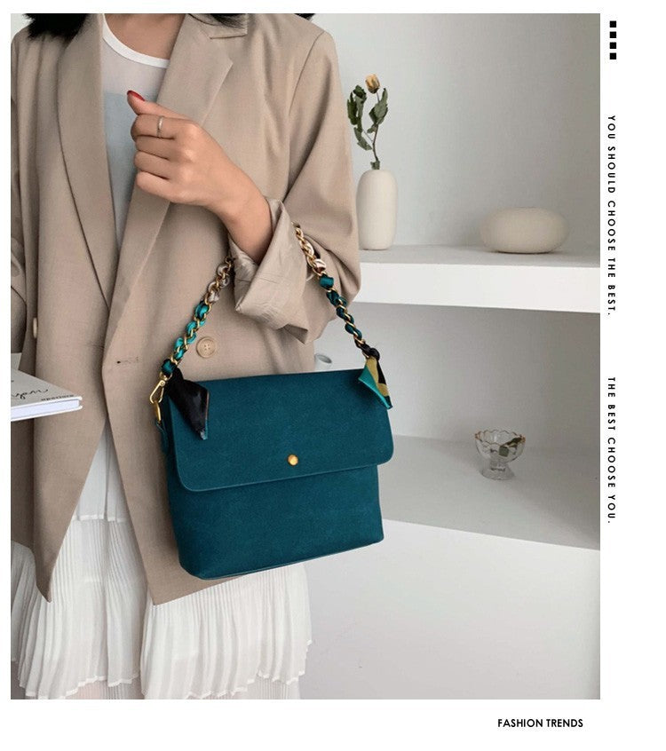 Portable small square bag frosted chain bag