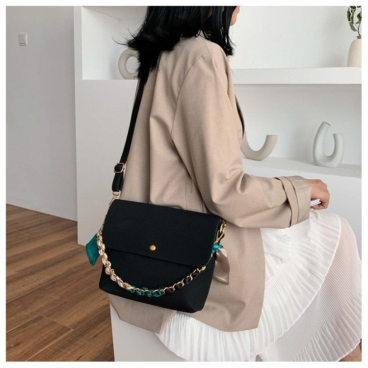 Portable small square bag frosted chain bag