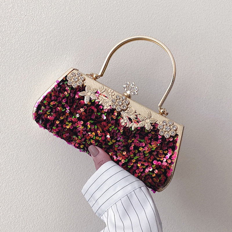 Pochette Elegante Nera Donna con Strass e Paillettes