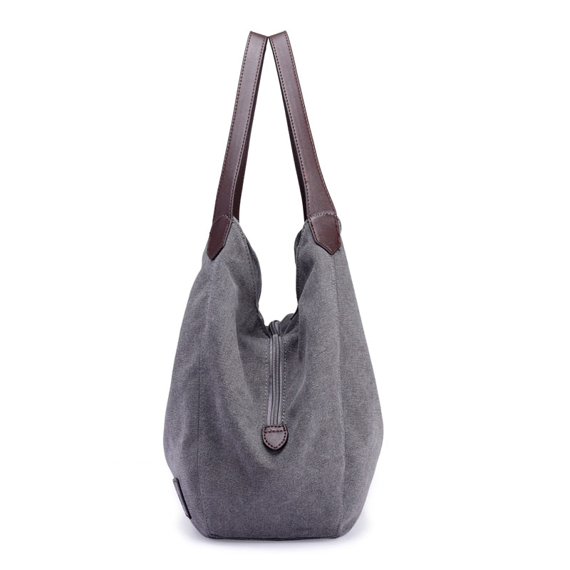 Borsa Grande Donna Canvas con Tasche e Zip Elegante
