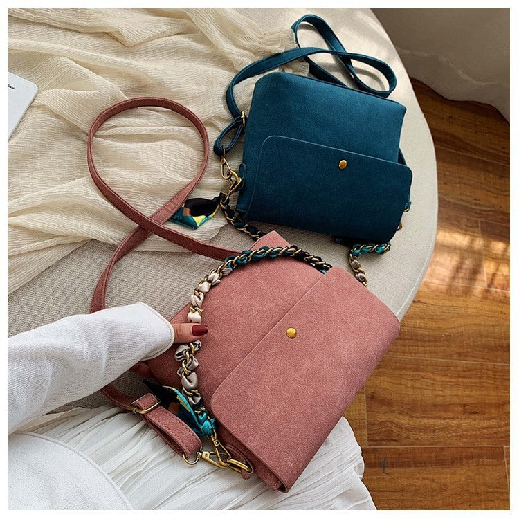 Portable small square bag frosted chain bag