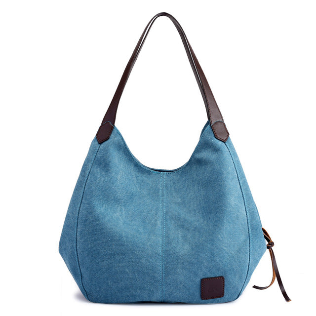 Borsa Grande Donna Canvas con Tasche e Zip Elegante