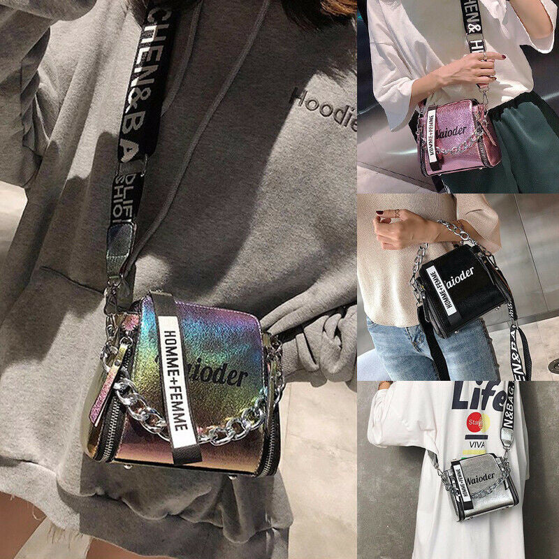 Letter print crossbody bag with wide shoulder strap