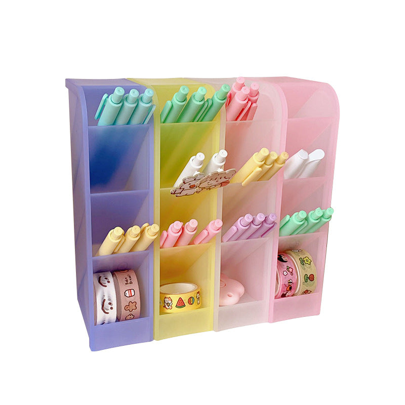 Ins Girl Heart Desktop Storage Tube Simple Wild Four-Grid Oblique Pen Holder Makeup Brush Lipstick Storage Box