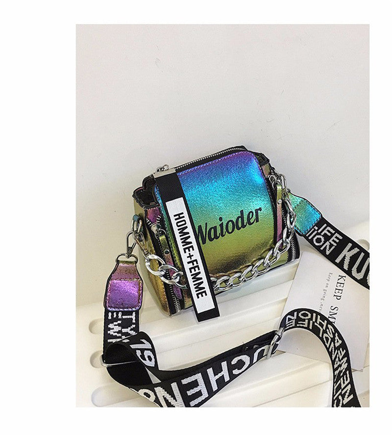 Letter print crossbody bag with wide shoulder strap