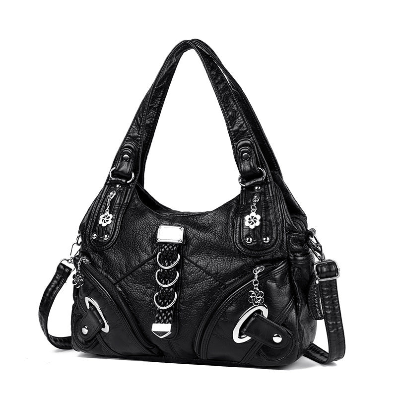 Women's Large Capacity Washed Leather Handbag