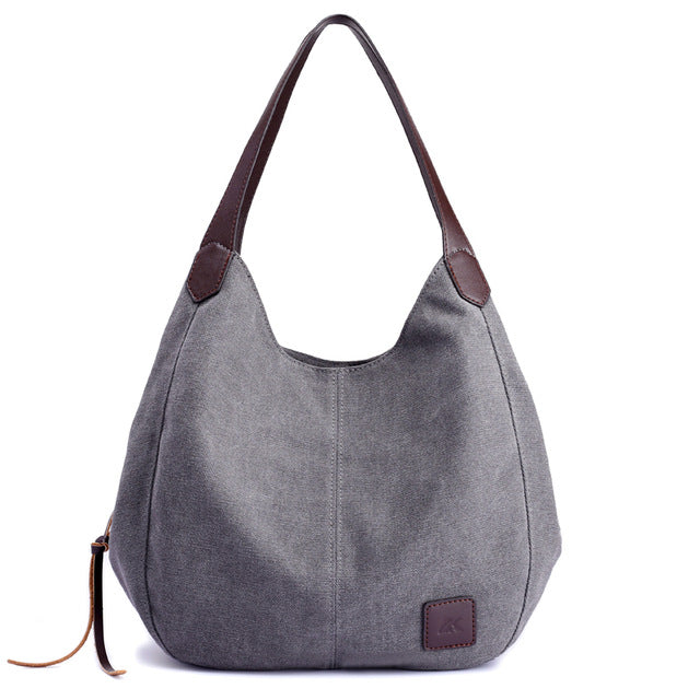Borsa Grande Donna Canvas con Tasche e Zip Elegante