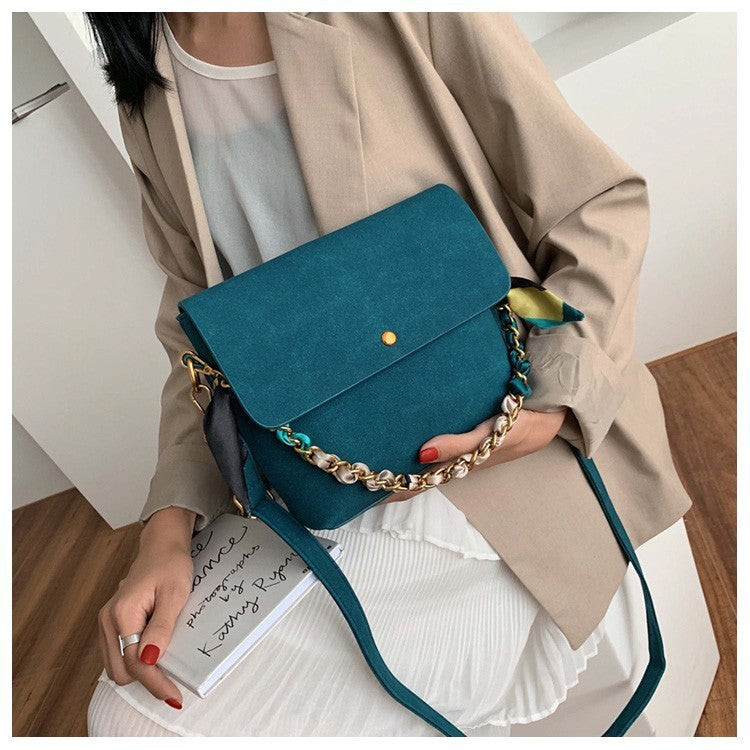 Portable small square bag frosted chain bag