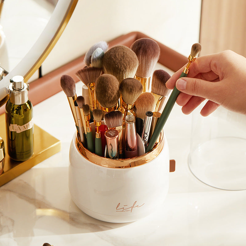Rotating Makeup Brush Storage Tube Dustproof Eyeshadow Brush Bucket Desktop Shelf Lipstick Case Pencil Holder
