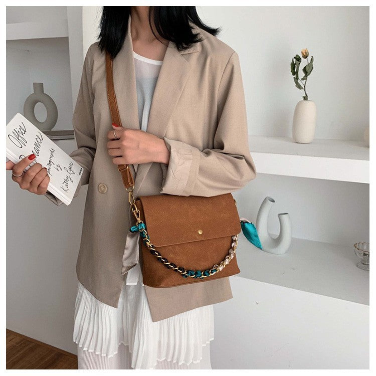 Portable small square bag frosted chain bag