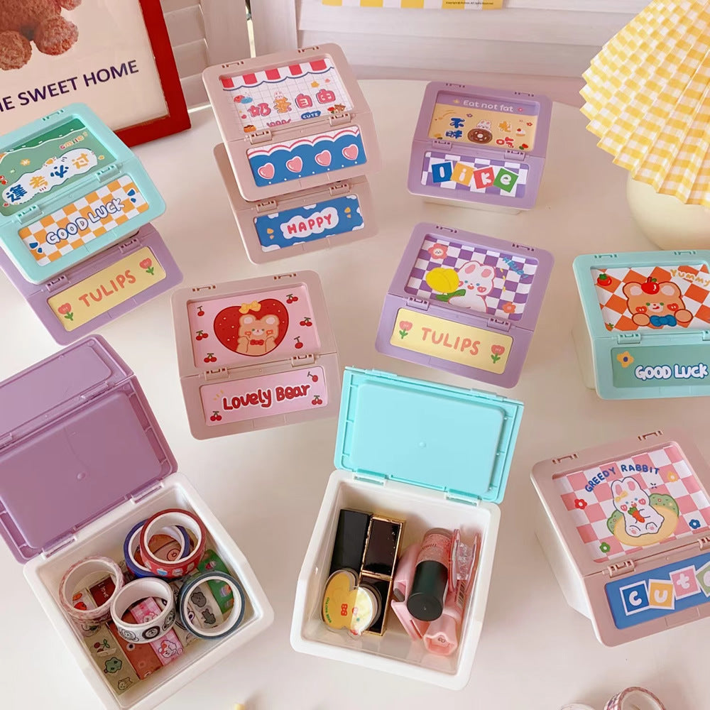 Cartoon Desktop Flip Storage Box Girl Heart Debris Box Jewelry Box Temperament Can Be Stacked Finishing Box Storage Box