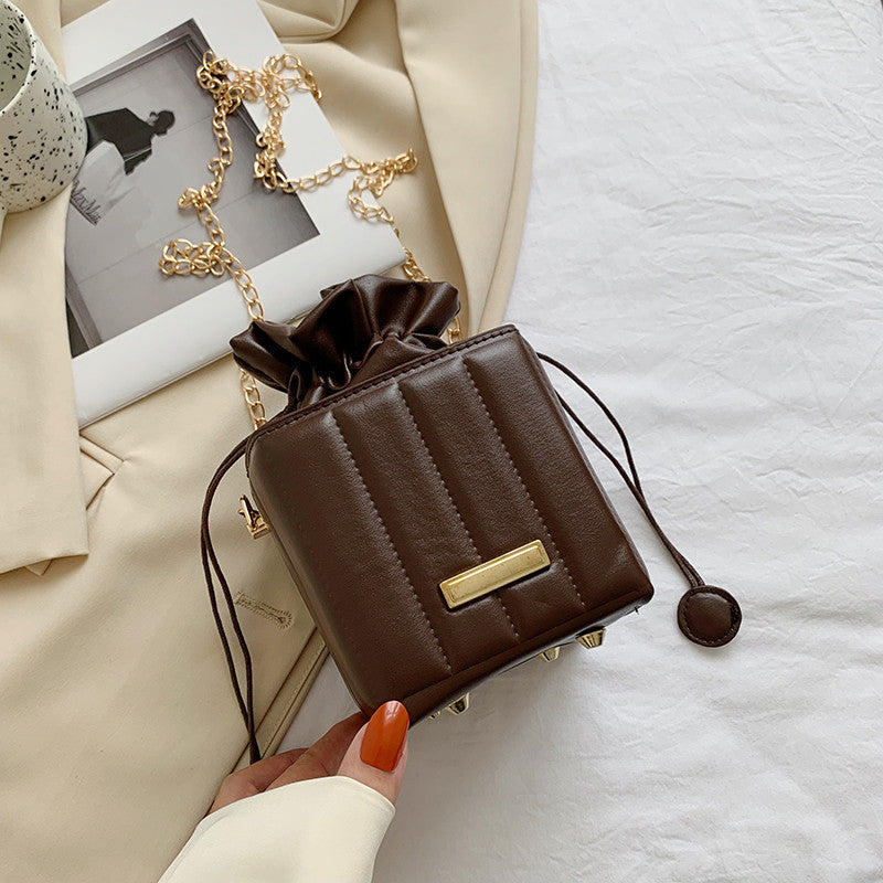 Chain Shoulder Messenger Box Small Square Drawstring Bucket Bag