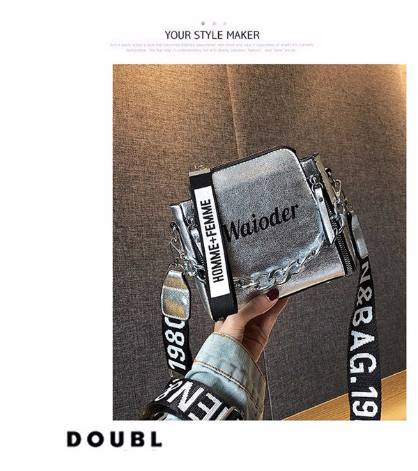 Letter print crossbody bag with wide shoulder strap