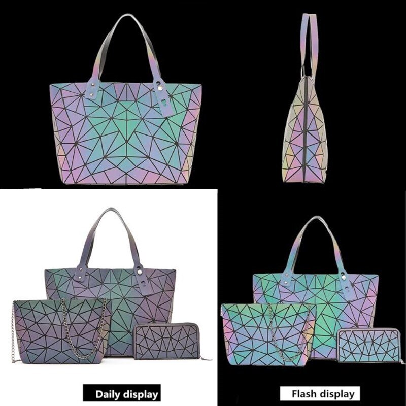 Borsa Luminosa Olografica Geometrica Set