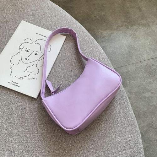 Borsa Baguette Viola Retro Pelle PU