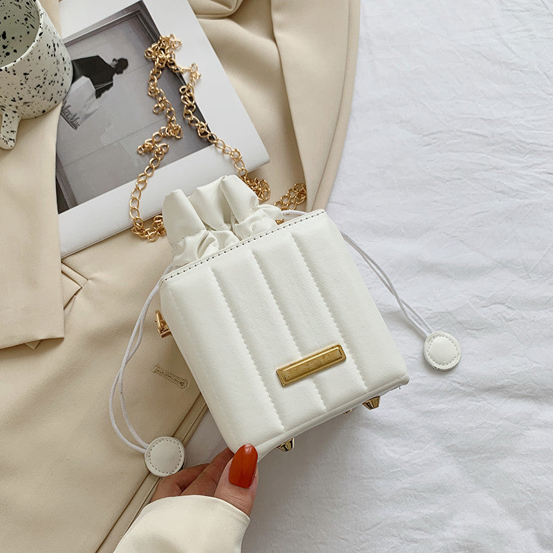Chain Shoulder Messenger Box Small Square Drawstring Bucket Bag