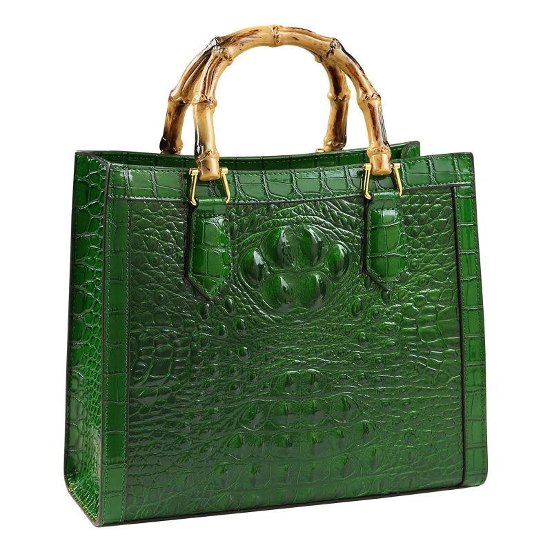 Borsa Donna Bamboo in Pelle con Motivo Coccodrillo