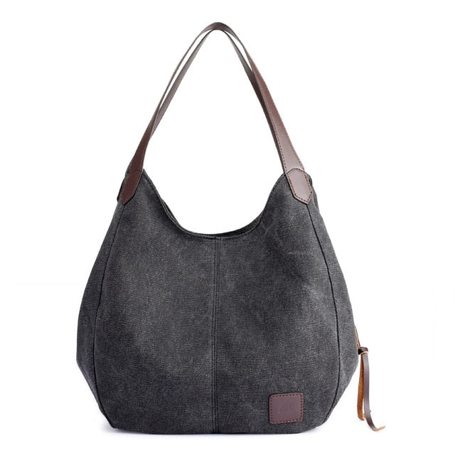 Borsa Grande Donna Canvas con Tasche e Zip Elegante