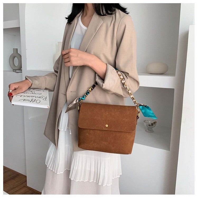 Portable small square bag frosted chain bag