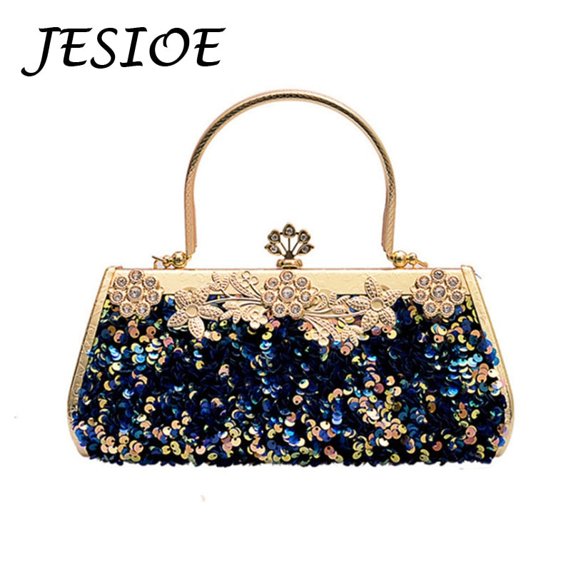 Pochette Elegante Nera Donna con Strass e Paillettes