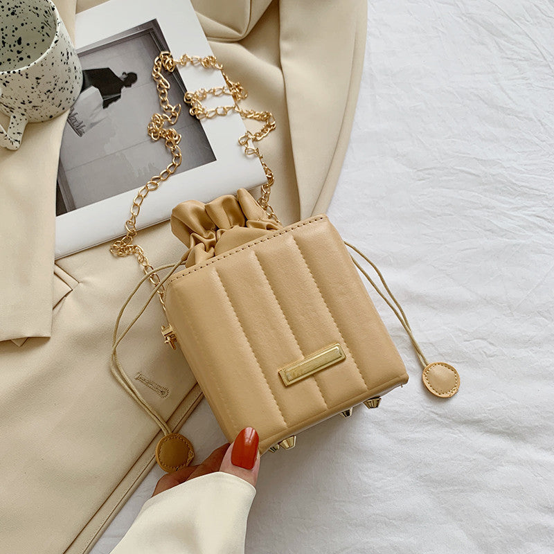 Chain Shoulder Messenger Box Small Square Drawstring Bucket Bag