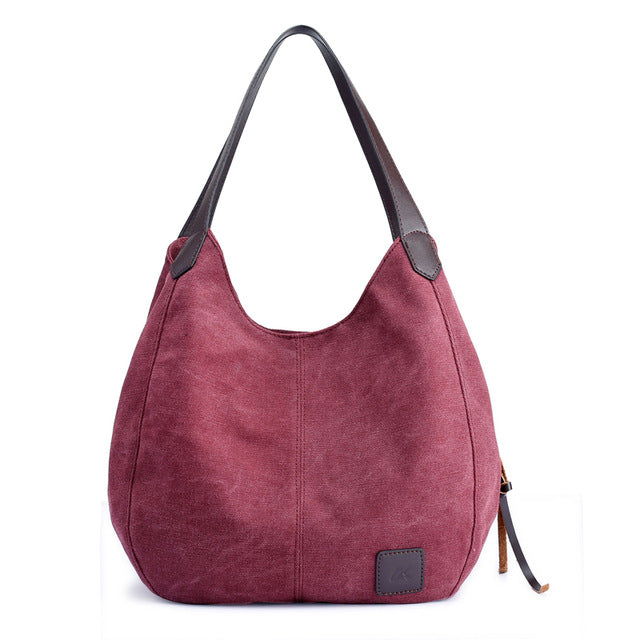 Borsa Grande Donna Canvas con Tasche e Zip Elegante