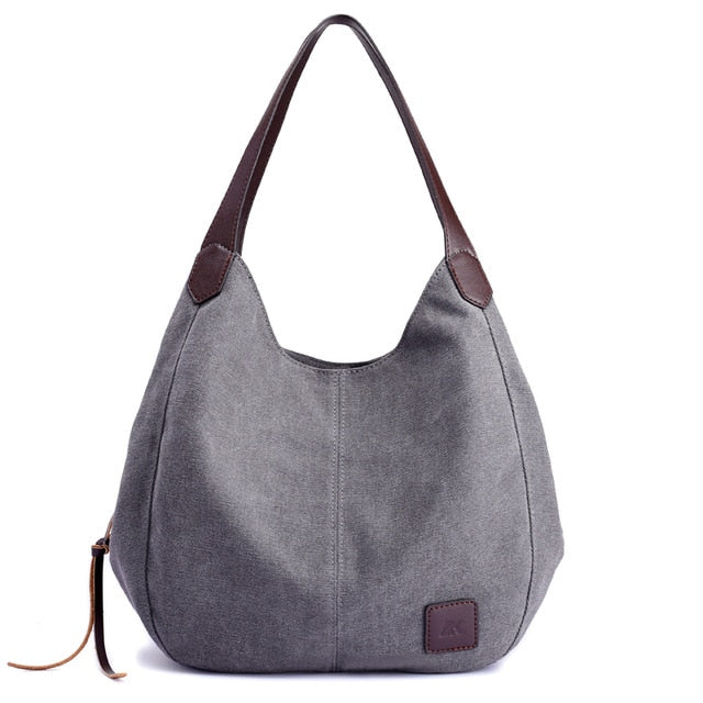 Borsa Grande Donna Canvas con Tasche e Zip Elegante