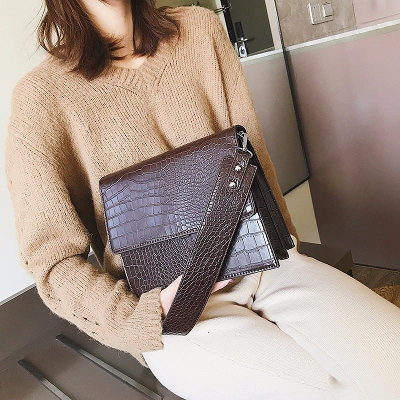 Borsa Vintage Retro Pelle PU Effetto Coccodrillo
