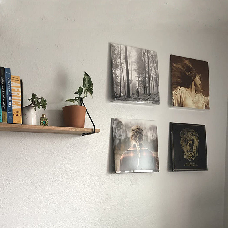 Transparent Acrylic Record Shelf Stand Wall Mounted Record Holder Album Display Storage Rack