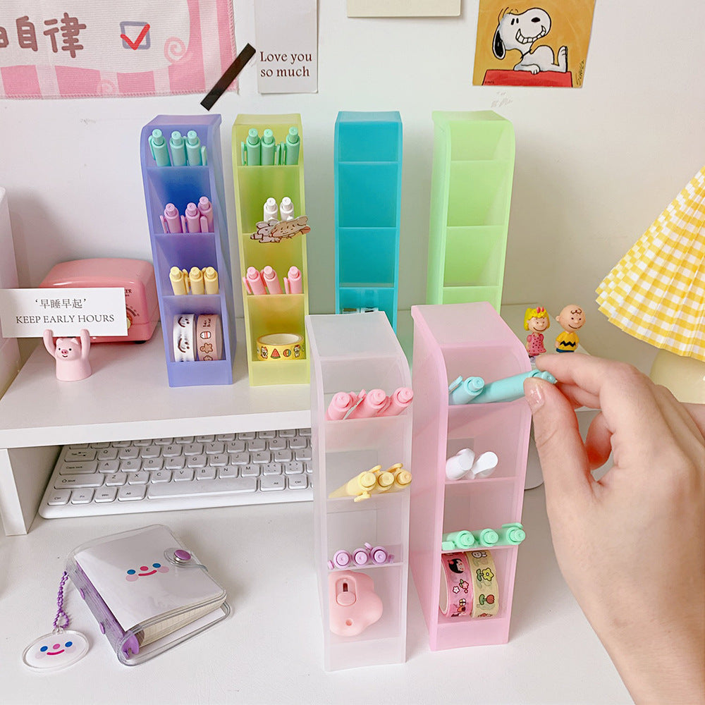 Ins Girl Heart Desktop Storage Tube Simple Wild Four-Grid Oblique Pen Holder Makeup Brush Lipstick Storage Box