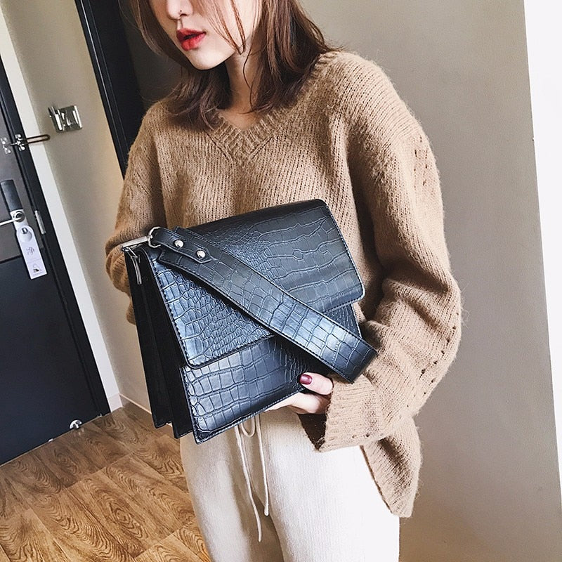 Borsa Vintage Retro Pelle PU Effetto Coccodrillo