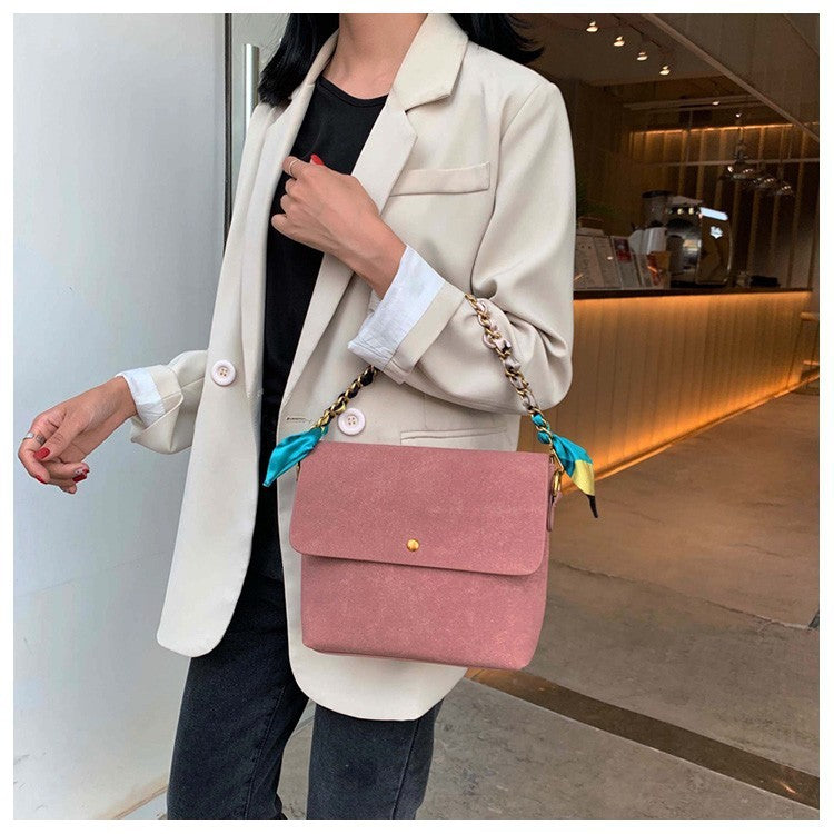 Portable small square bag frosted chain bag