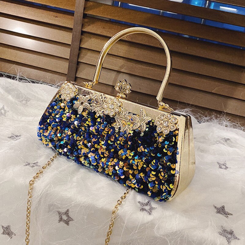 Pochette Elegante Nera Donna con Strass e Paillettes