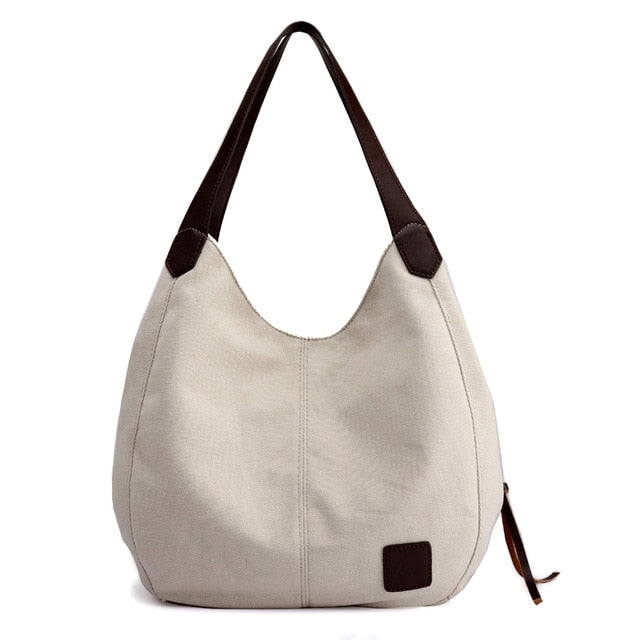 Borsa Grande Donna Canvas con Tasche e Zip Elegante