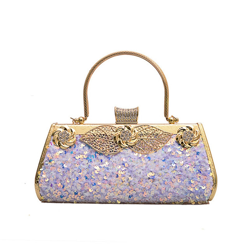 Pochette Elegante Nera Donna con Strass e Paillettes