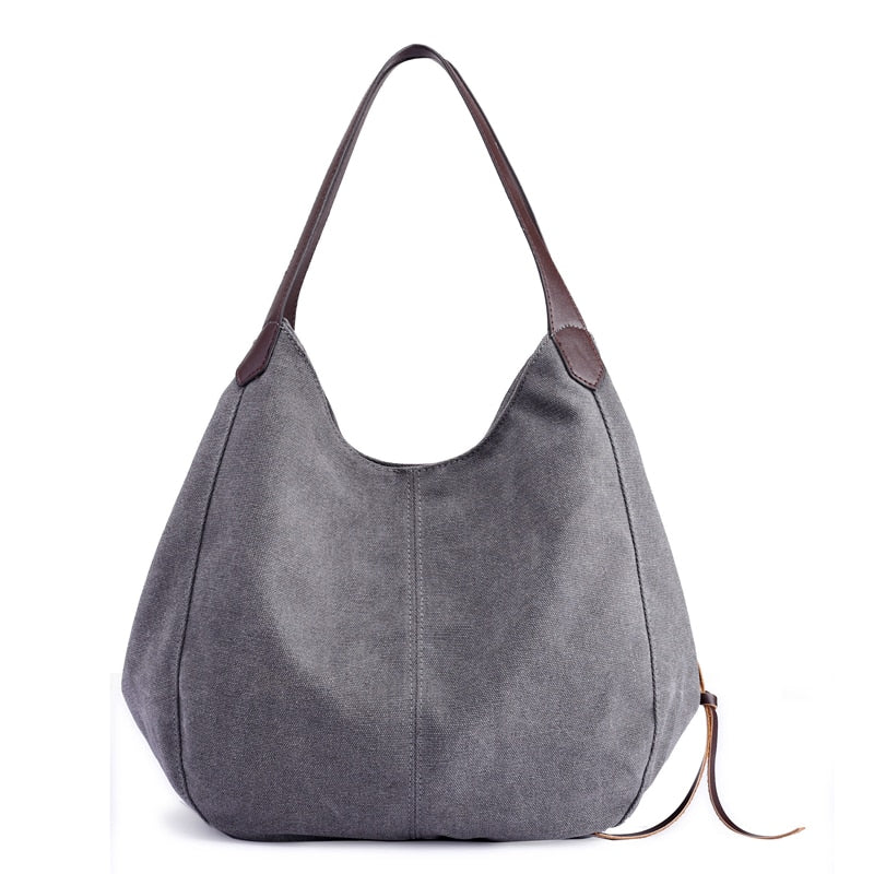 Borsa Grande Donna Canvas con Tasche e Zip Elegante
